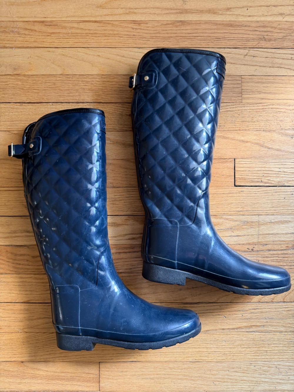 Hunter Navy Quilted Rain Boot Detail with White Stripes Size 8 - Picture 3 of 9